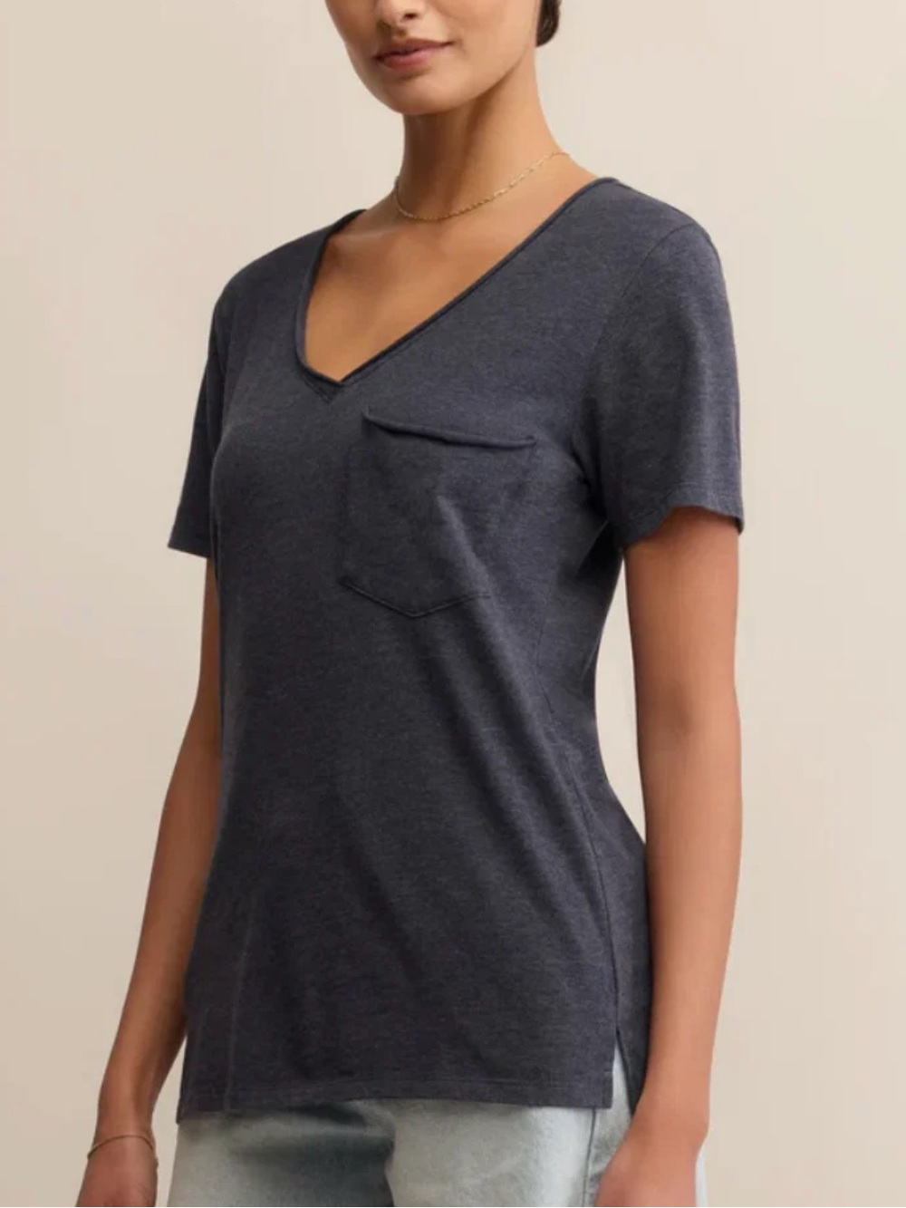 Z Supply Cotton Blend Slouchy Modern Pocket Tee, Charcoal Grey Burnout – Small